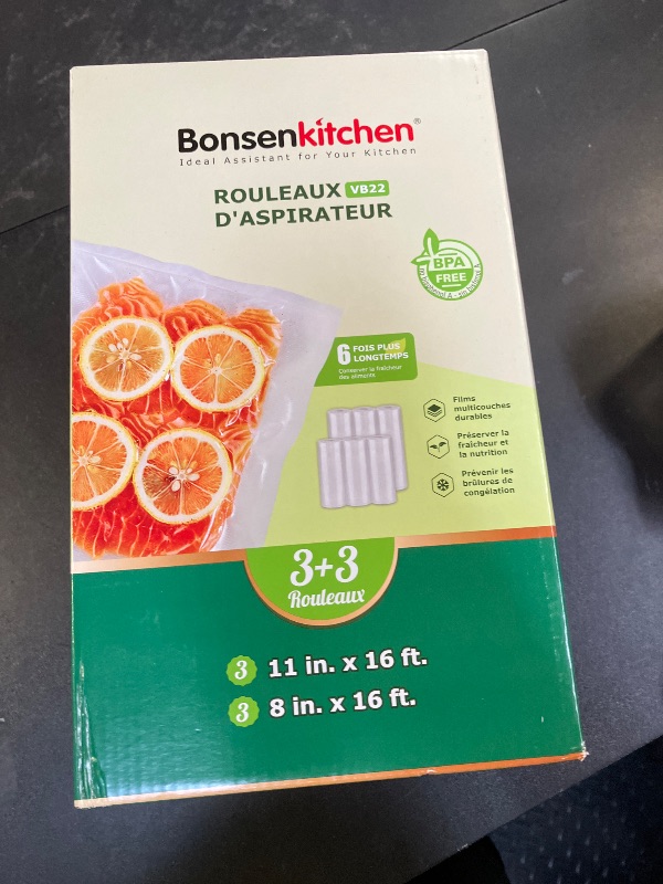 Photo 1 of [2025 Upgraded] Bonsenkitchen 3 Rolls 11" x 16' + 3 Rolls 8" x 16' Vacuum Sealer Bags for Food with a Color Box, Easy to Store, Commercial Grade, BPA Free, Great for Food Storage or Sous Vide, VB22