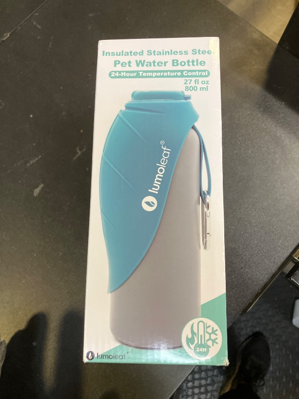 Photo 1 of LumoLeaf Insulated Dog Water Bottle 27 oz Stainless Steel - Keep Water Cool or Warm, Portable Pet Water Bowl for Travel, Wide Mouth for Easy Ice Filling & Cleaning