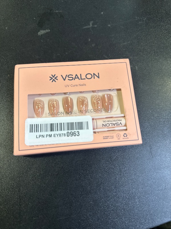 Photo 1 of VSALON Press On Nails Short Almond, 32 Pcs 16 Sizes Nude Cat Eye Press On Nails Neutral Sparkly Fake False Nails With UV Glue On Nails Kit, Reusable Stick On Nails Fall Wedding Gifts For Women
