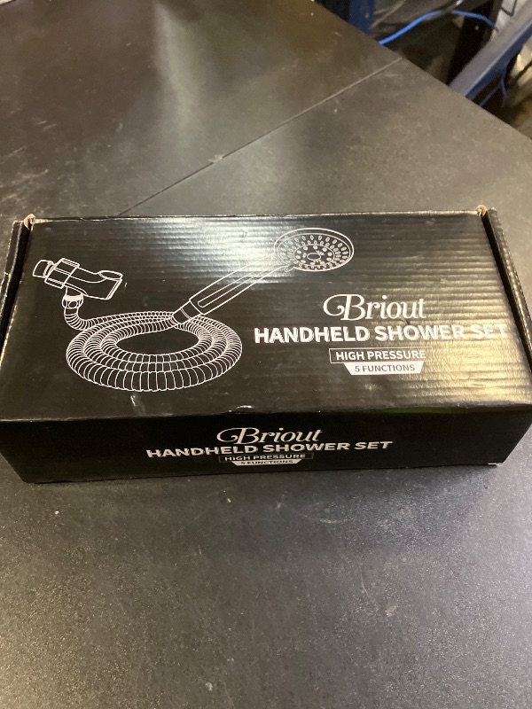 Photo 1 of High Pressure Handheld Shower Head Briout 5-Settings Powerful Water Spray Shower Head against Low Pressure Water Flow with Stainless Hose and Adjustable Mount