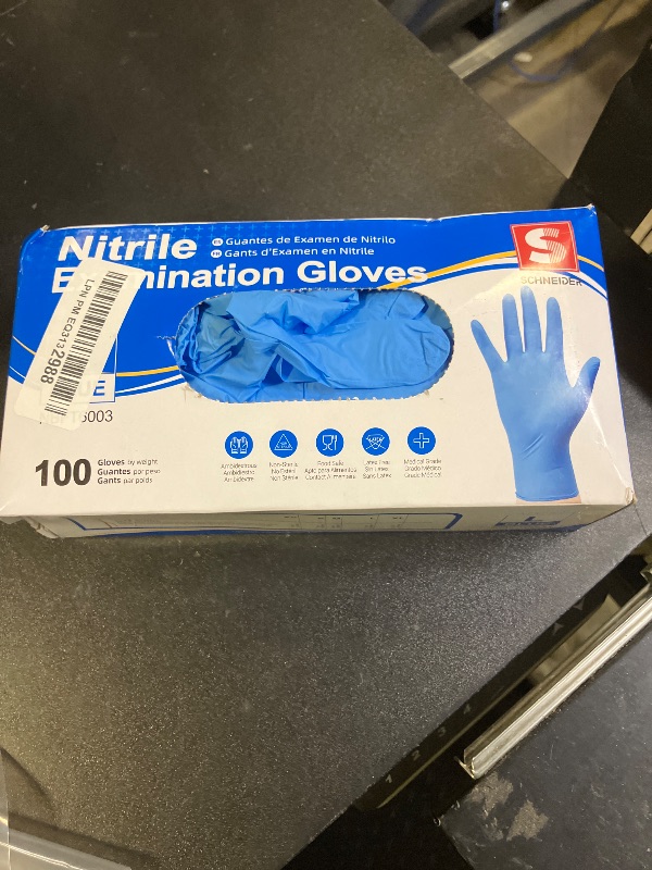 Photo 1 of Schneider Nitrile Exam Gloves - L, 100-ct Box,Blue Disposable Gloves, Latex Free, Powder Free, Medical Glove for Cooking, Cleaning, Examination