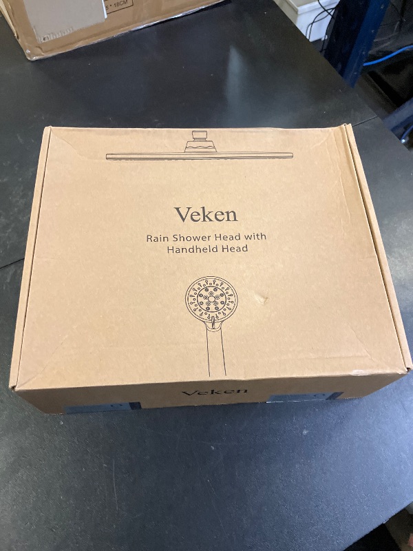 Photo 1 of Veken Wide Brushed Nickel Rain Shower Head with Handheld, High Pressure Rainfall Showerhead Combo with Arm for Bathroom Accessories, Home Decor, Detachable Dual Shower with Multi Modes Handheld Spray