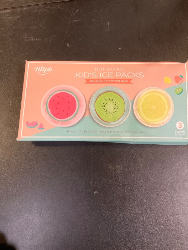 Photo 1 of Hilph Kid Ice Packs, Reusable Boo Boo Ice Packs for Kids & Toddlers & Baby Injuries, Hot Cold Compress for Body Pain Relief, Bumps & Bruises, Toothache, Fever, 4.5 Inch, 3 Packs, Fruit