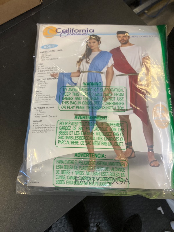 Photo 1 of California Costumes Adult Party Toga Costume Small/Medium Multi