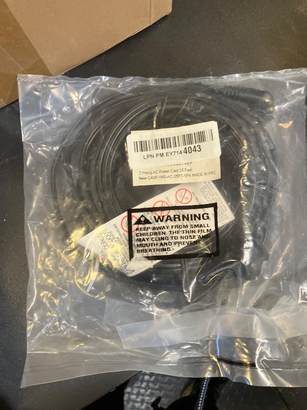 Photo 1 of Angled 2-Slot Non-Polarized Angle Power Cord 25 FT, 90 Degree L-Shaped TV Power Cord, IEC320 C7 to NEMA 1-15P, 2 Prong Replacement Cable, Figure 8, Black