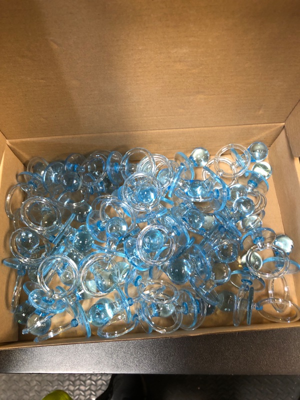Photo 1 of 50 Pieces 2.75 Inch Baby Pacifier Baby Shower Plastic Pacifier for Baby Shower Pacifier, Baby Shower Gender Show Party Decoration DIY Baby Shower Birthday Party Gift (Blue)
