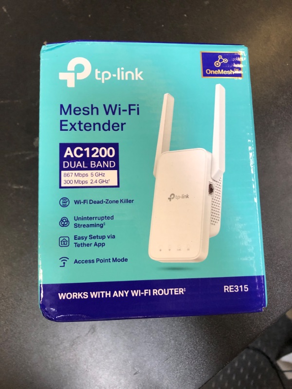 Photo 1 of TP-Link AC1200 WiFi Extender, 2025 Wirecutter Best WiFi Extender, 1.2Gbps Home Signal Booster, Dual Band 5GHz/2.4GHz, Up to 1600 Sq.ft and 32 Devices, EasyMesh Compatible, One Ethernet Port (RE315)