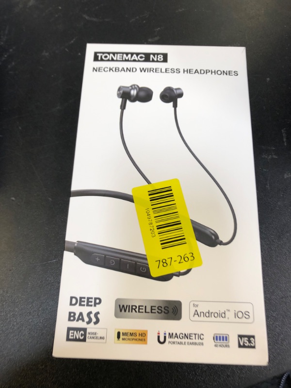 Photo 1 of TONEMAC N8 Bluetooth Neckband Earbuds | 40Hrs Playtime Headphones, IPX6 Waterproof, Deep Bass Earphones, Clear Calls, Headset for Music, Sports, and Phone Calls Blue