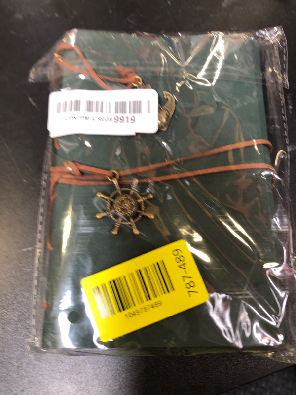 Photo 1 of EvZ Leather Writing Journal Notebook, 7 Inches Vintage Nautical Spiral Blank String Diary Notepad Sketchbook Travel to Write in, Unlined Paper, Retro Pendants, Classic Embossed, Dark Green