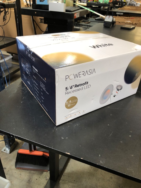 Photo 1 of POWERASIA 12 Pack 5/6 Inch LED Can Lights with Night Light, 5CCT Retrofit Recessed Lighting Selectable 2700K-6000K Dimmable, 12W=75W, 1200LM Downlight with Metal Smooth Trim - ETL and Energy Star