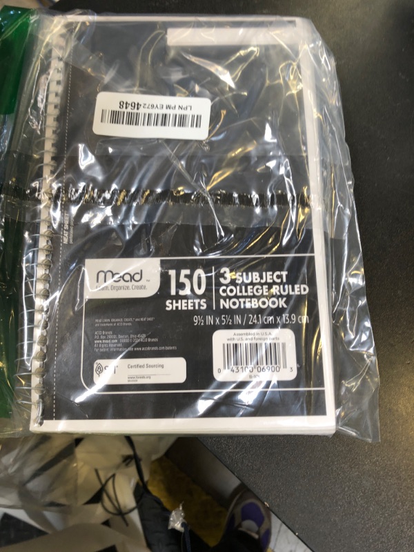 Photo 1 of Mead Small Spiral Notebook, 3-Subject, College Ruled Paper, 9-1/2" x 5-1/2", 150 Sheets per Notebook, Color Will Vary, 1 Count (06900)