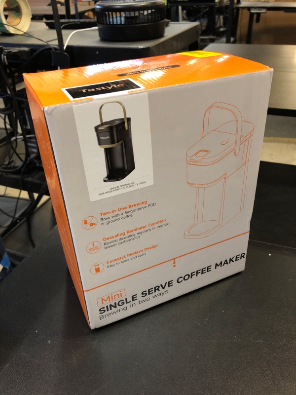 Photo 1 of Tastyle Single Serve One Cup Coffee Maker, for K Cups and Grounds, Mini Coffee Maker with Portable Handle, 6 to 12 Oz Brew Size, for Travel, Camping, Office, RV and Dorm, 120V, Black and Gold