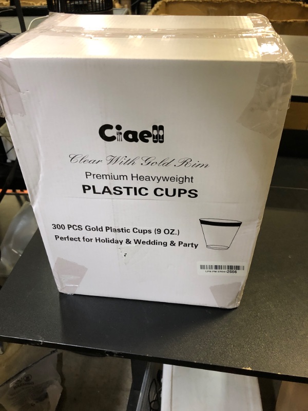 Photo 1 of Ciaell 300PCS Gold Plastic Cups - 9Oz Heavy Duty Plastic Cups - Gold Rimmed Disposable Cup - Disposable Clear Wine Cup with Gold Rim for Party & Wedding & Thanksgiving