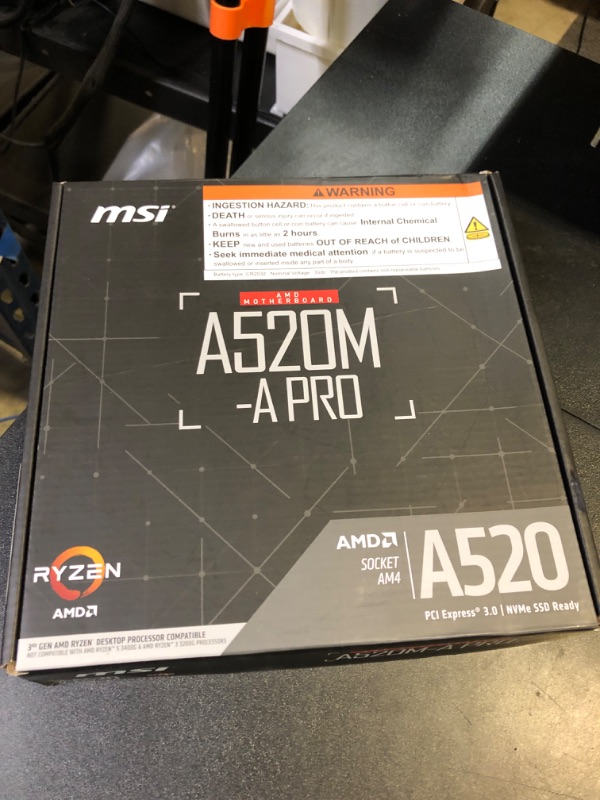 Photo 1 of MSI A520M-A PRO V1 Gaming Motherboard (AMD Ryzen 5000, AM4, DDR4, PCIe 3.0, SATA 6Gb/s, M.2, USB 3.2 Gen 1, DVI/HDMI, Micro-ATX)