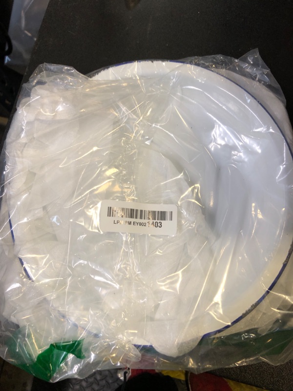 Photo 1 of Dicunoy Set of 5 Enamel Plates, 9.5" Unbreakable Enamelware Dinner Serving Platter Trays, Retro White Round Shallow Bowls with Blue Rim for Pasta, Salad, Camping, Outdoor, Picnic, BBQ