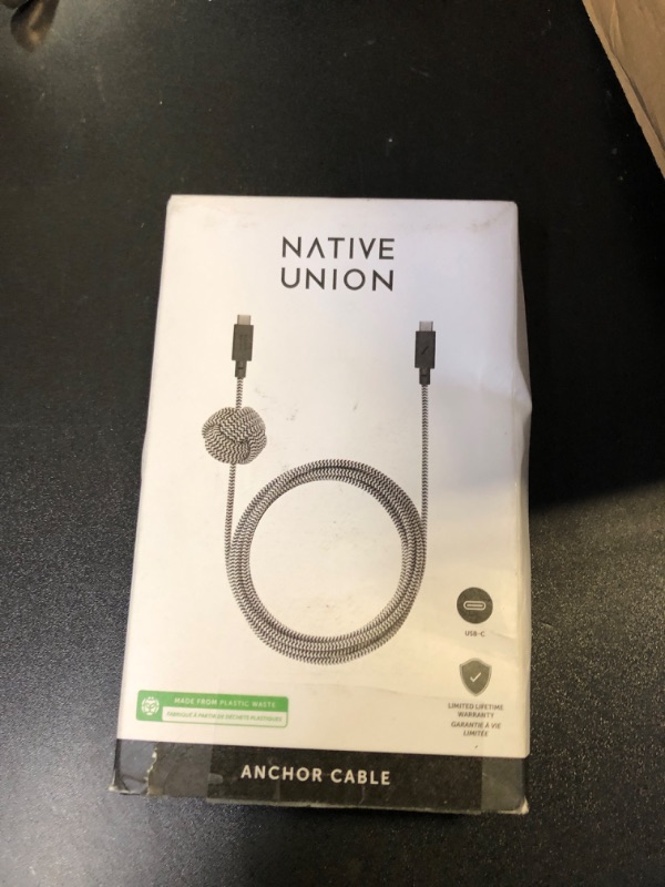 Photo 1 of Native Union Night Cable - 10ft Ultra-Strong Reinforced [MFi Certified] Durable Lightning to USB-A Charging Cable with Weighted Knot Compatible with for iPhone 14, iPhone 13 and Earlier (Zebra)