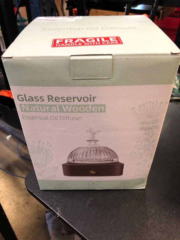 Photo 1 of Lecdura Glass Essential Oil Diffuser with Glass Reservoir & Wood Base, 200ml Ultrasonic Lock Color Timer Auto-Off 7 Color Light Aroma Glass Dome Diffuser for Home Office Bedroom Yoga