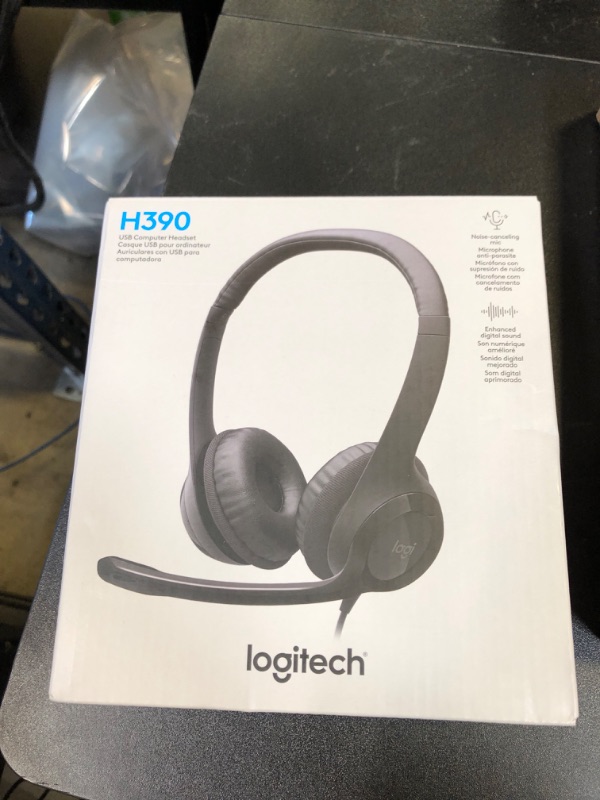 Photo 1 of Logitech H390 Wired Headphones with Mic, USB Headset with Microphone for PC, Noise Cancelling Microphone for Video Meetings, Music, Gaming - Black
