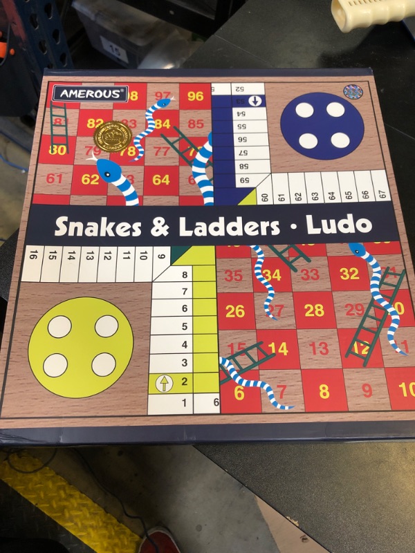 Photo 1 of AMEROUS 12 inches Wooden Ludo Board Game - Snakes and Ladders, 2 in 1 Reversible, 1-4 Players Family Dice Games Set for Kids, Adults, Classics Tabletop Version (Gift Box Packed)