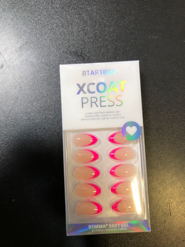 Photo 1 of French Tip Press On Nails Almond - BTArtbox Hot Pink Short Stick On Nails for Women, Glue On Nails with Nail Glue in 16 Sizes - 30 Soft Gel Fake Nails Kit, Berry French