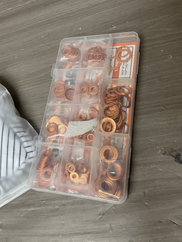 Photo 1 of 325 PCS, 10 Sizes, Premium Copper Metric Sealing Crush Washers Assortment Kit, Upgraded Flat Ring Oil Drain Plug Crush Washer Gasket Seal Assortment Set, Banjo Bolt Washer for Automotive, Motorcycles