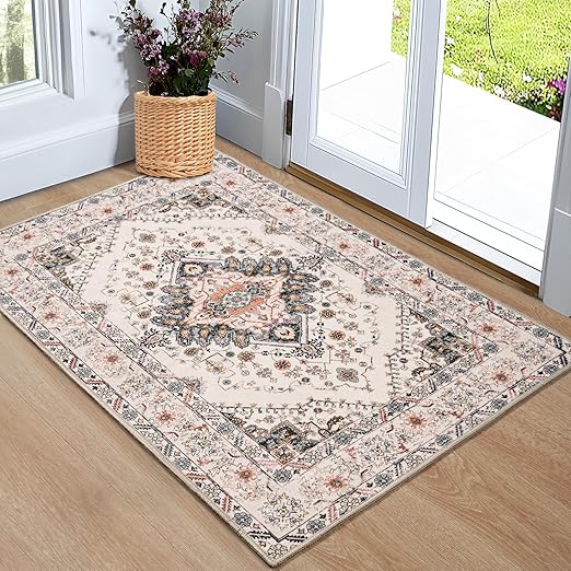 Photo 1 of Noahas Front Door Mat Indoor Outdoor Entrance,2x3 Small Orange Area Rugs Vintage Machine Washable Rugs Non-Slip Low Pile Carpets for Entryway Porch Bathroom Kitchen Bedroom Laundry Room Home Decor