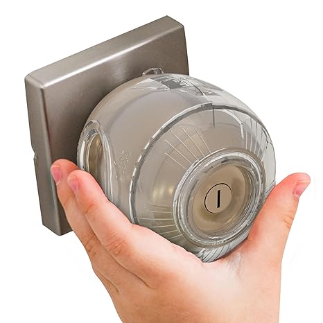 Photo 1 of Child Safety Door Knob Cover (4 Pack) Hard-to-Remove Dual-Lock Door Handle Covers for Kids - Reusable Baby Proof Door Knob Locks - Installs Easily, No Tools Needed (Clear)
