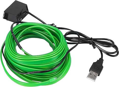Photo 1 of X AUTOHAUX 5 Meter/16ft Interior USB Neon EL Wire String Strip Green Cold Light Glow String Strip Set for Car Decoration
