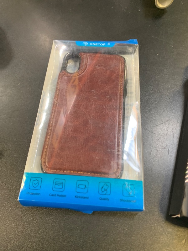 Photo 1 of OT ONETOP iPhone Xs iPhone X Wallet Case with Card Holder, Premium PU Leather Kickstand Card Slots Case,Double Magnetic Clasp and Durable Shockproof Cover(Brown)