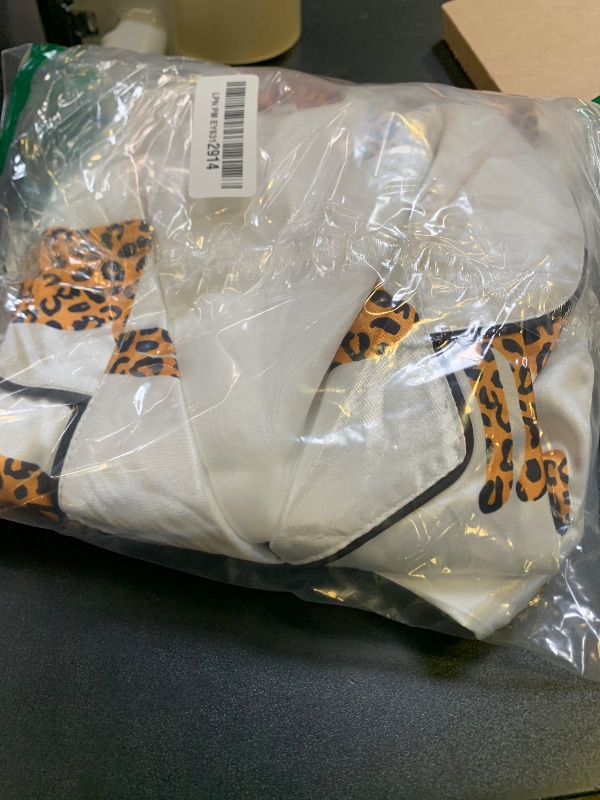 Photo 1 of SOLY HUX Women's Leopard Print Silk Satin Pajama Set Long Sleeve Button Down Shirt Pj Set 2 Piece Sleepwear White Leopard Large