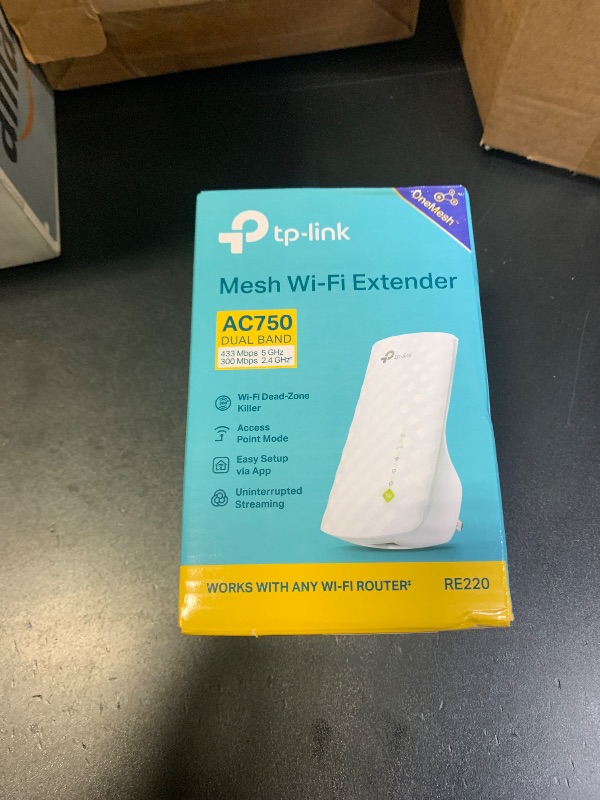Photo 1 of TP-Link WiFi Extender with Ethernet Port, Dual Band 5GHz/2.4GHz, Up to 44% More Bandwidth Than Single Band, Covers Up to 1200 Sq.ft and 30 Devices, Signal Booster Amplifier Supports OneMesh(RE220)