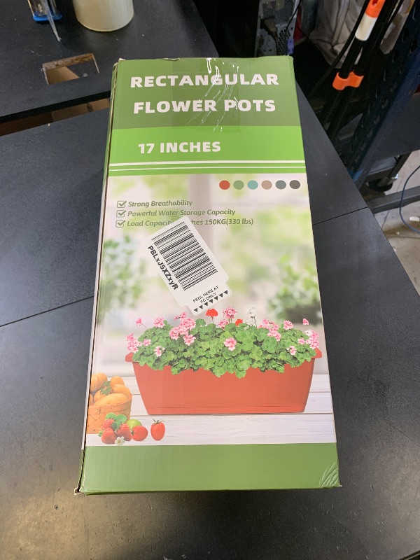 Photo 1 of LOCONHA Window Box Planter, 7 Pack Plastic Vegetable Flower Planters Boxes 17 Inches Rectangular Flower Pots with Saucers for Indoor Outdoor Garden, Patio, Home Decor