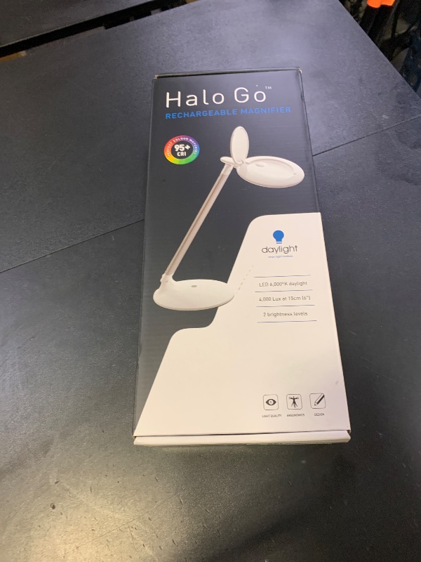 Photo 1 of daylight Company Halo Go Magnifier Lamp, Rechargeable USB, Portable, Lightweight, Desk Lamp Reading, Hobbies, Sewing, Crafts, Nail Salon, Handcrafts and More, Colour Temperature: 6,000 K, White