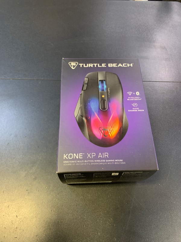 Photo 1 of Turtle Beach Kone XP Air Wireless Customizable Ergonomic RGB Gaming Mouse, Bluetooth, 19K DPI Optical Sensor, 100-hour Battery & Charging Dock, 29 Programmable Inputs & RGB Lighting, 4D Wheel – Black
