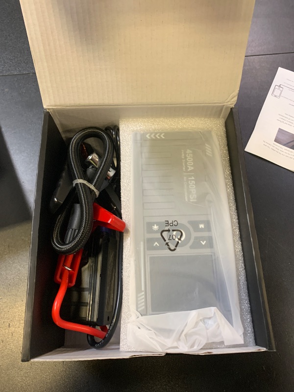 Photo 1 of Car Battery Jump Starter with Air Compressor - 4500A 150PSI Portable Car Jump Starters (9.0 Gas/8L Diesel) with Tire Inflator, 12V Car Battery Jump Box with Jumper Cables, LCD Display, LED Light