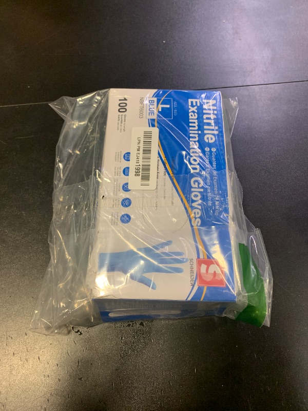 Photo 1 of Schneider Nitrile Exam Gloves - L, 100-ct Box,Blue Disposable Gloves, Latex Free, Powder Free, Medical Glove for Cooking, Cleaning, Examination