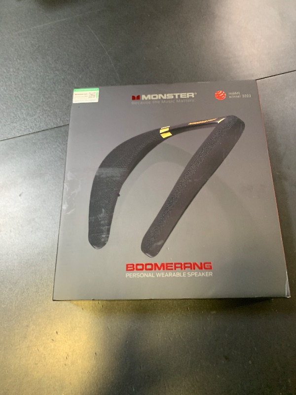Photo 1 of Monster Boomerang Neckband Bluetooth Speaker, Neck Wireless Wearable Speaker with 12H Playtime, True 3D Stereo Sound, Portable Soundwear, IPX7 Waterproof, for Home Sport Outdoor