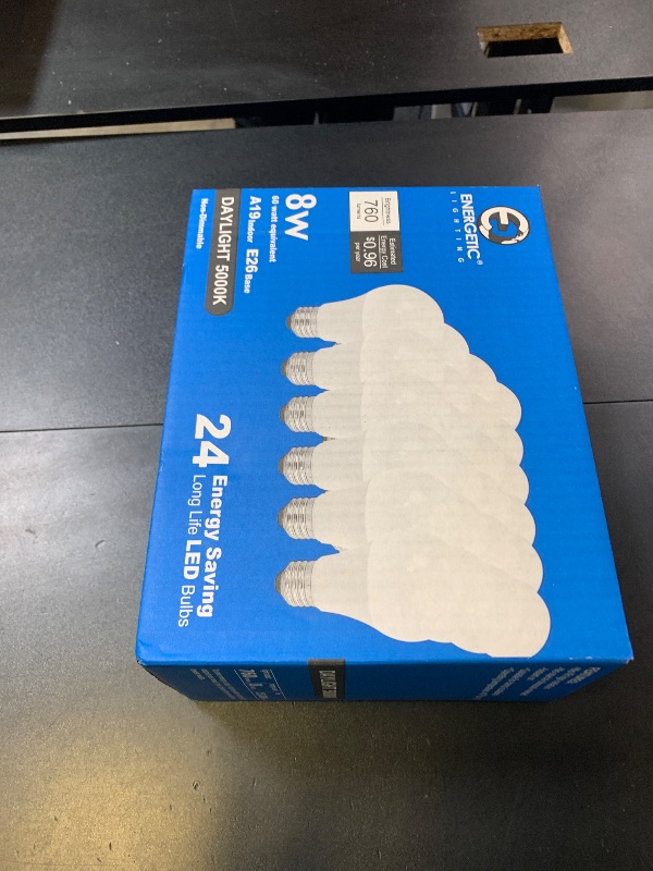 Photo 1 of Energetic 24-Pack A19 LED Light Bulb, 60 Watt Equivalent, Daylight 5000K, E26 Medium Base, Non-Dimmable LED Light Bulb, ETL Listed