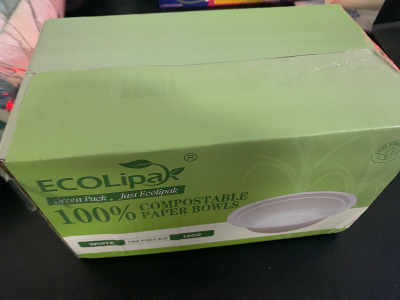 Photo 1 of ECOLipak 150 Pack 12 oz Paper Bowls Disposable, Heavy-Duty Biodegradable Compostable Bowls Made of Natural Sugarcane Bagasse, Suitable for Salad, Dessert, Milk, Cereals