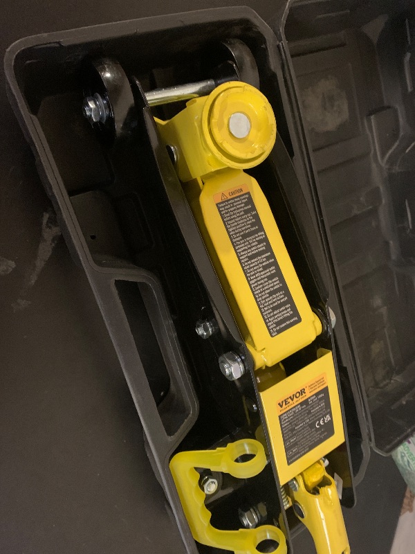 Photo 1 of VEVOR Low Profile Floor Jack 1.5 Ton (3300 lbs), Heavy Duty Iron Hydraulic Racing Floor Jack, Hydraulic Car Jack, Single Piston Quick Lift Pump, 4.7"-12.1" Height Lifting Range (Yellow)