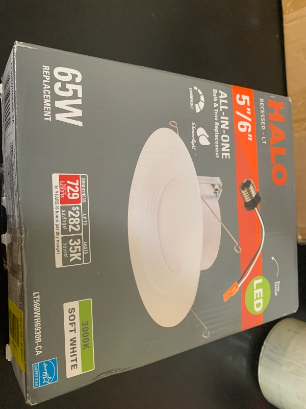 Photo 1 of Halo 5 inch and 6 inch Integrated LED Recessed Retrofit Downlight Trim, 90 CRI, Title 20 Compliant, 3000K Soft White Recessed Light