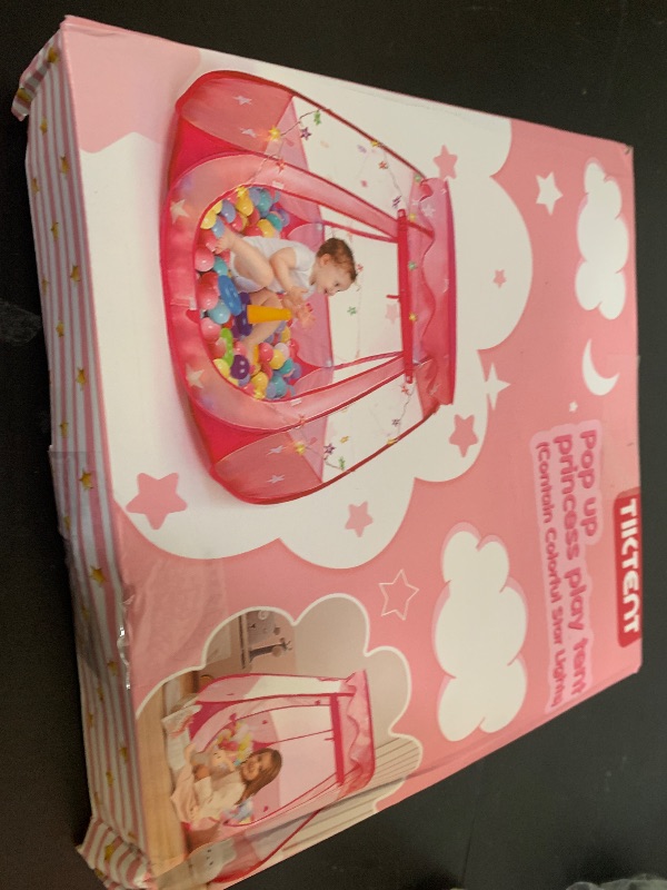 Photo 1 of Pop Up Princess Tent with Colorful Star Lights for 1 2 3 Year Old Birthday Gift, 12-18 Months Baby Girl Toys, Foldable Ball Pit with Carrying Bag, Indoor&Outdoor Play Tent for Kids