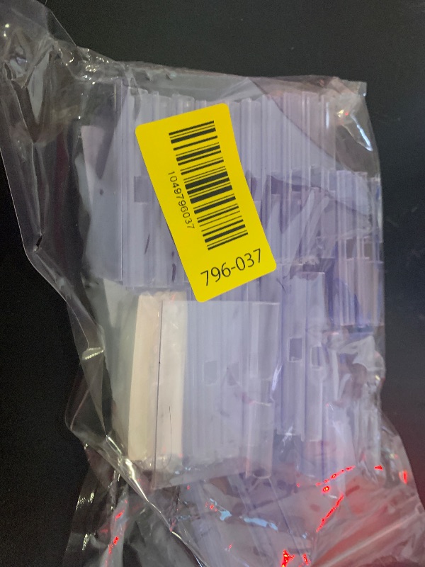 Photo 1 of Meetory 50 PCS Clear Plastic Label Holders for Wire Shelf Retail Price Label, Basket Bin Labels Clip On, Labels for Storage Bins, Merchandise Sign Display Holder for Supermarket,Label Papers Included