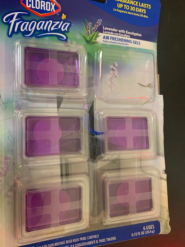 Photo 1 of Clorox Fraganzia Adhesive Garbage Can Air Freshener Gel, Lavender with Eucalyptus Scent - No Plug, Stick On Trash Can Deodorizer and Odor Absorber, Gel Air Fresheners for Home and Kitchen, 6 Count