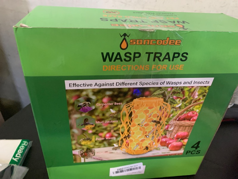 Photo 1 of Sancodee 4 Pack Upgraded Wasp Trap Outdoor Hanging, Carpenter Bee and Hornet Catcher, Reusable Yellow Jacket Trap with Bait Reservoir, Bee Killer and Wasp Catcher for Outside (Orange)