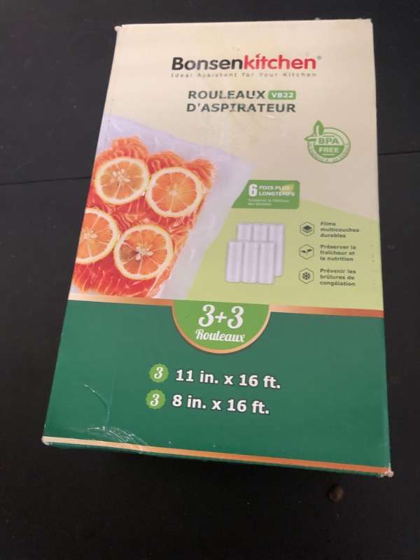 Photo 1 of [2025 Upgraded] Bonsenkitchen 3 Rolls 11" x 16' + 3 Rolls 8" x 16' Vacuum Sealer Bags for Food with a Color Box, Easy to Store, Commercial Grade, BPA Free, Great for Food Storage or Sous Vide, VB22