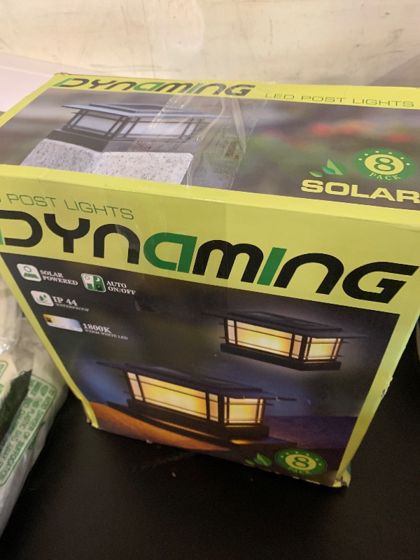 Photo 1 of Dynaming 8 Pack Solar Post Cap Lights Outdoor with Flickering Flame Light, Fence Post Solar Lights Fit for 4x4 5x5 6x6 Vinyl/Wooden Posts, High Brightness SMD LED Lighting Decor for Garden Deck Patio