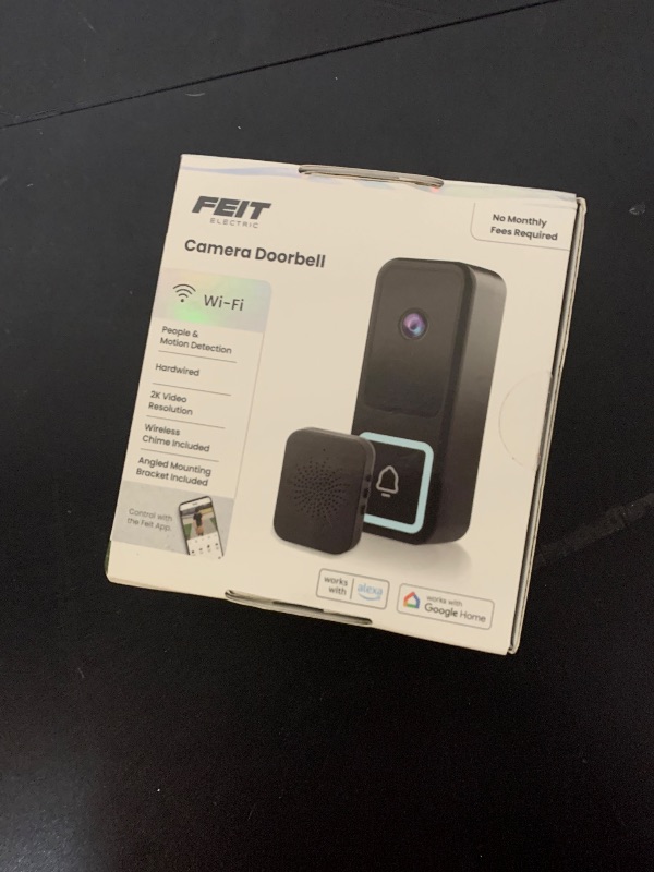 Photo 1 of Feit Electric Smart Doorbell Camera, Wired 2K HD Video, Night Vision, Motion Detection, Two-Way Audio, Alexa/Google Assistant Compatible, App Control, Wireless Chime Included, CAM/Door/WiFi/G2