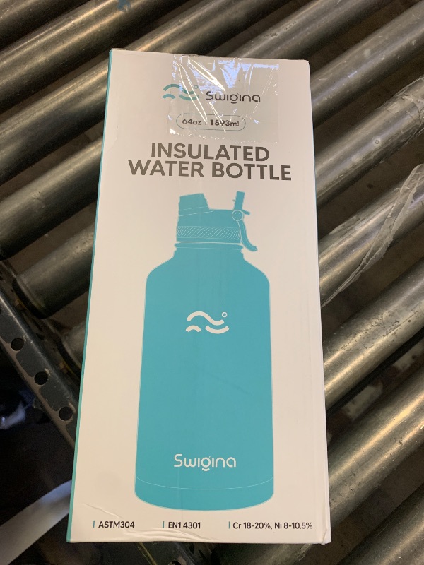 Photo 1 of Swigina [2-IN-1 LID] 64 oz Insulated Water Bottle with Silicone Boot (48hrs Cold/24hrs Hot) - DIY Stickers, Leakproof, BPA Free, Half Gallon