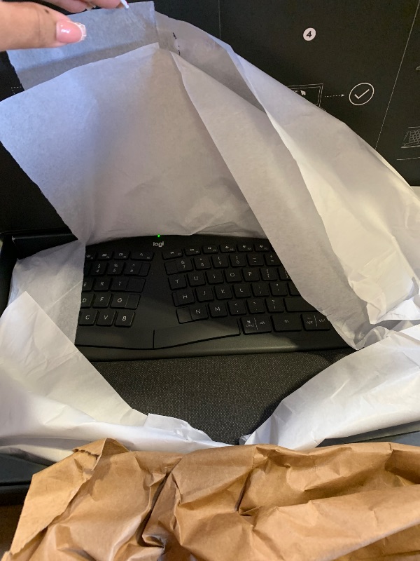 Photo 1 of Logitech ERGO K860 Wireless Ergonomic Keyboard - Split Keyboard, Wrist Rest, Natural Typing, Stain-Resistant Fabric, Bluetooth and USB Connectivity, Compatible with Windows/Mac, Black